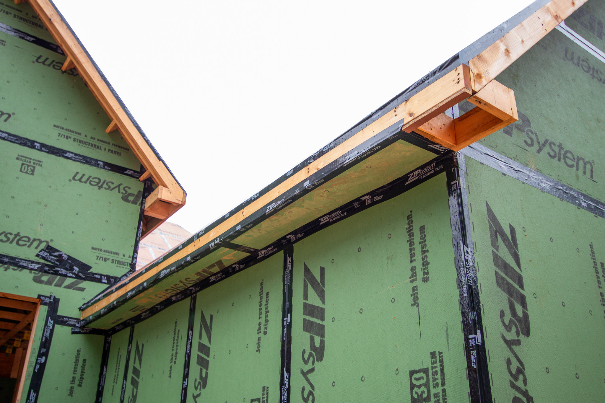 ZIP System sheathing transition detail at roof-to-wall junction